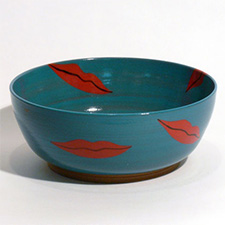 Bowl, turquoise with red lips