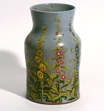 Vase, blue with flowers