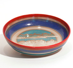 Bowl, red, blue, white with sky scene