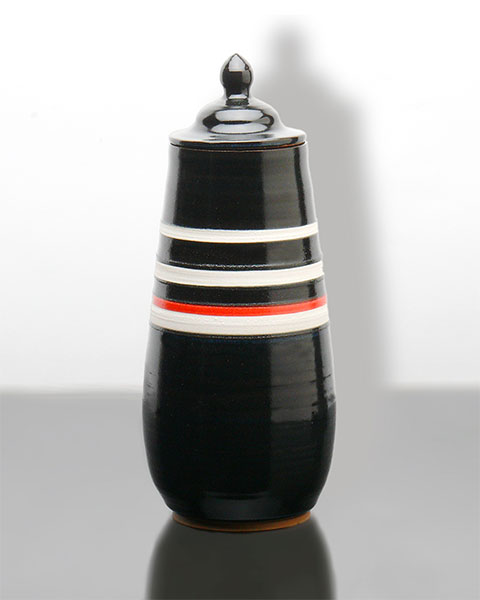 Covered jar, black, white, red 2010