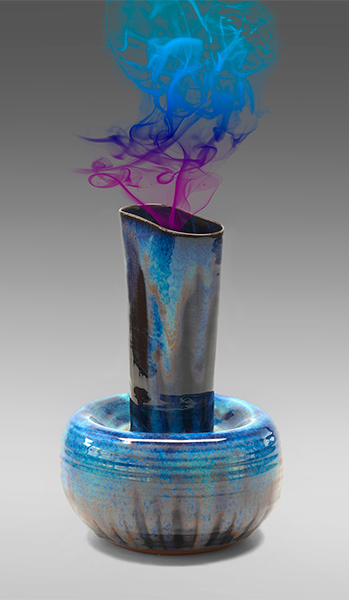 blue vessel with smoke