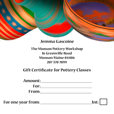 Gift Certificate for Pottery Classes